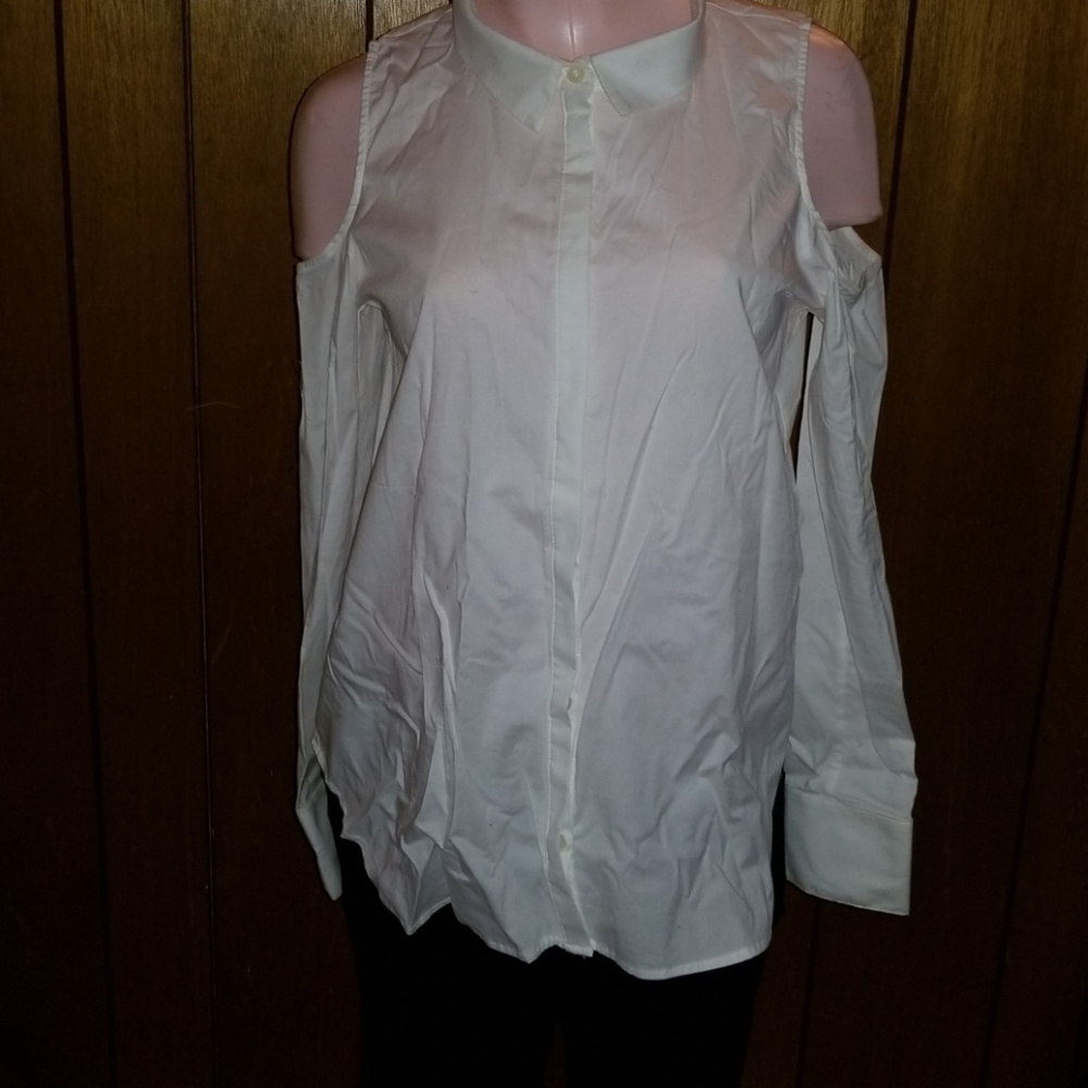 White Cold Shoulder Button Down Blouse